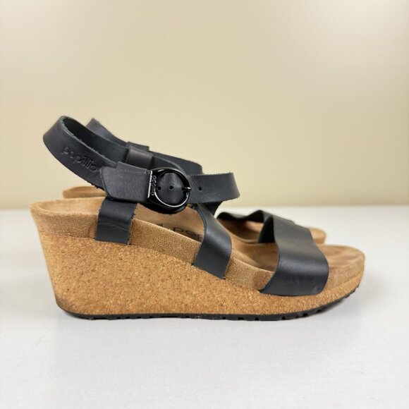 EUC Papillio Birkenstock Black Leather Wedge Sandals - Picture 4 of 11